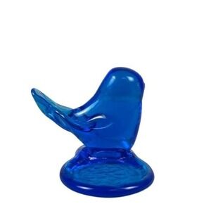 Vintage Signed‎ Leo Ward "Bluebird of Happiness" Cobolt Glass Candle Holder 1993